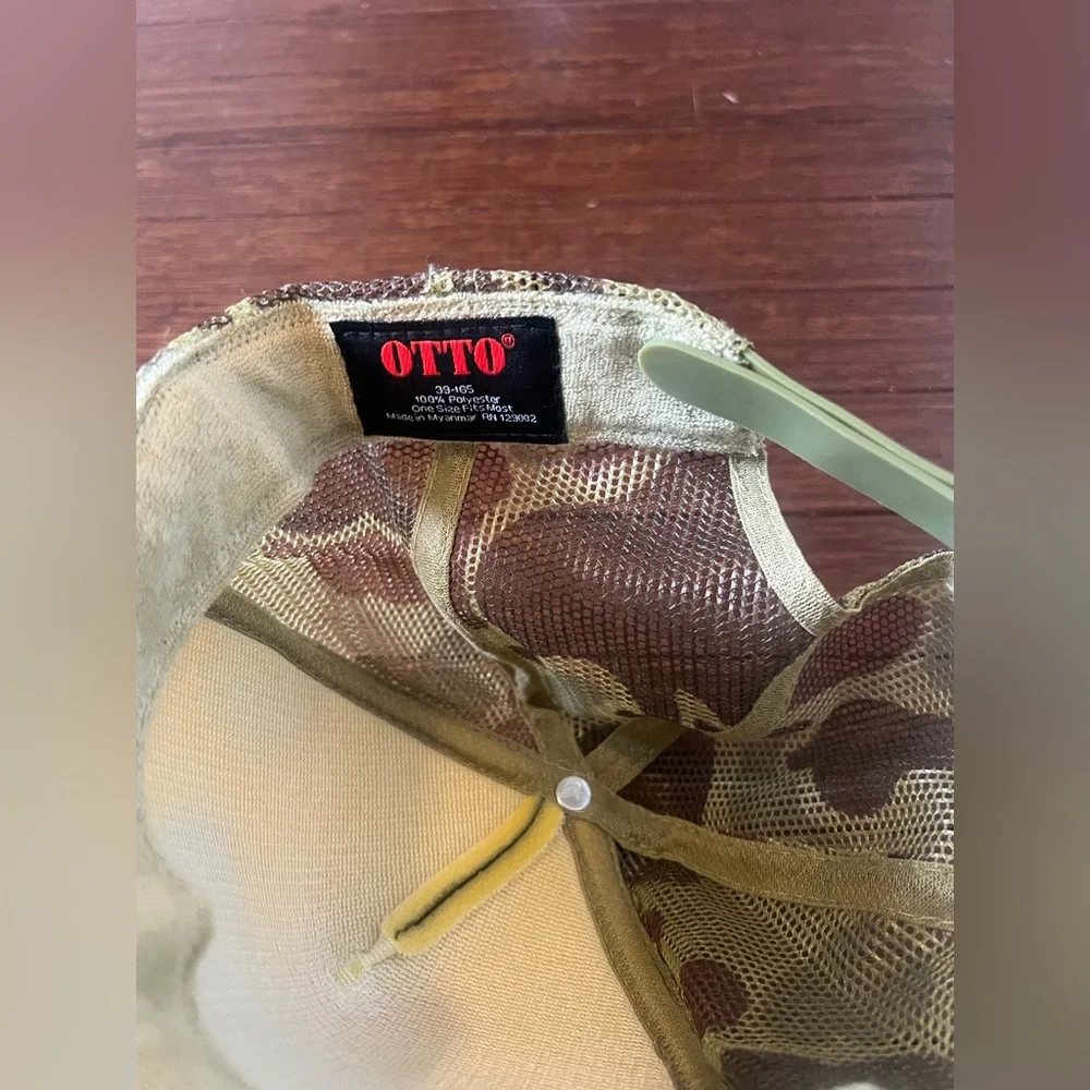 camouflage-patterned Miller High Life trucker hat featuring embroidered patches. - Picture 5 of 5